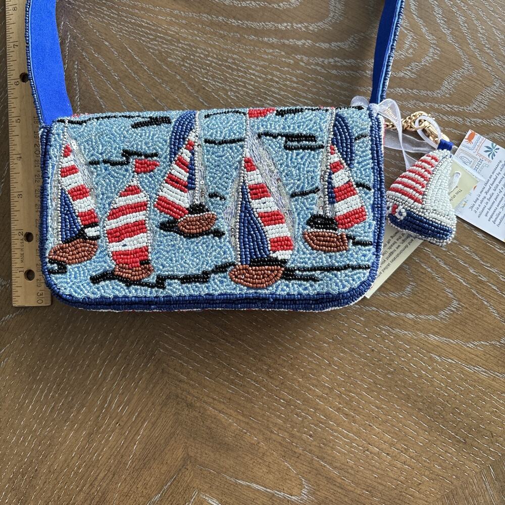 NWT Viral Tik Tok Hand Beaded Sailboat Shoulder Bag Matching Charm Artisanal - Picture 2 of 7